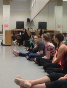 Student dancers listen to to Carlson-Gardner in class. /Photo by Taylor Navis